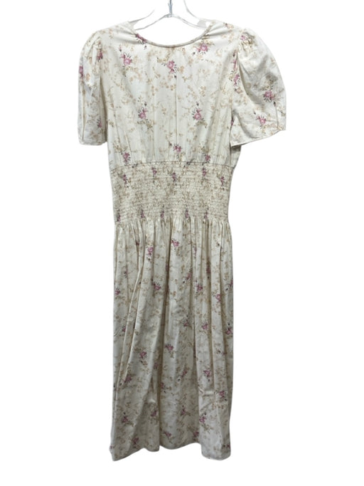 Loveshackfancy Size S Ivory, Purple, Multi Cotton Floral Short Sleeve Dress Ivory, Purple, Multi / S