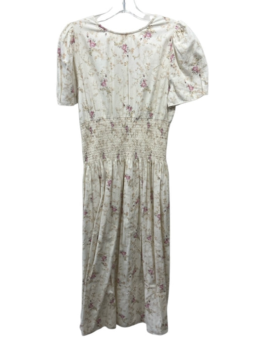 Loveshackfancy Size S Ivory, Purple, Multi Cotton Floral Short Sleeve Dress Ivory, Purple, Multi / S
