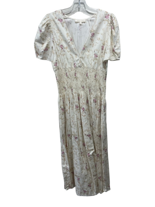 Loveshackfancy Size S Ivory, Purple, Multi Cotton Floral Short Sleeve Dress Ivory, Purple, Multi / S