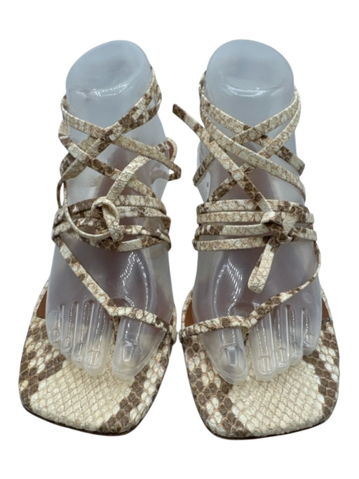 Paris Texas Shoe Size 39 Beige & Brown Leather Snake Skin Square Toe Sandals Beige & Brown / 39