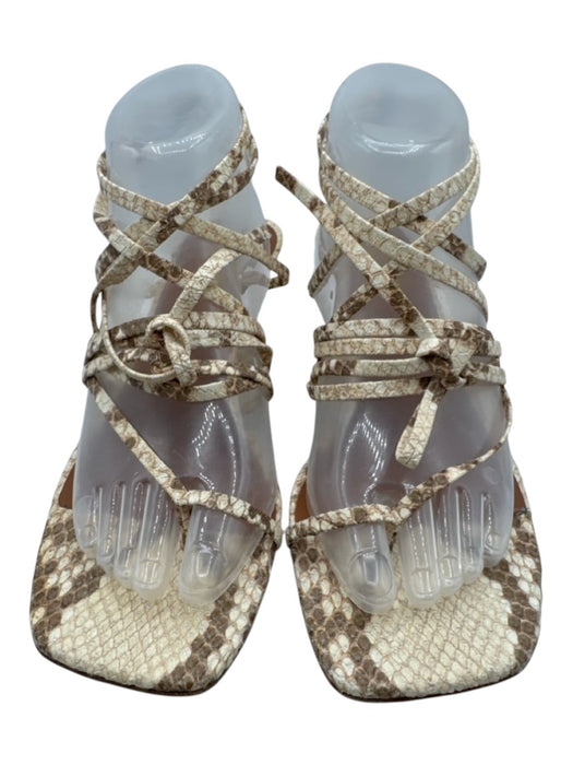 Paris Texas Shoe Size 39 Beige & Brown Leather Snake Skin Square Toe Sandals Beige & Brown / 39