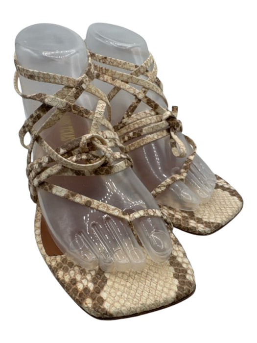 Paris Texas Shoe Size 39 Beige & Brown Leather Snake Skin Square Toe Sandals Beige & Brown / 39