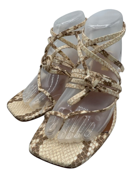 Paris Texas Shoe Size 39 Beige & Brown Leather Snake Skin Square Toe Sandals Beige & Brown / 39