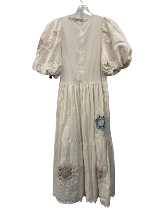Sea New York Size XS White, Purple & Blue Cotton Short Puff Sleeve Maxi Dress White, Purple & Blue / XS