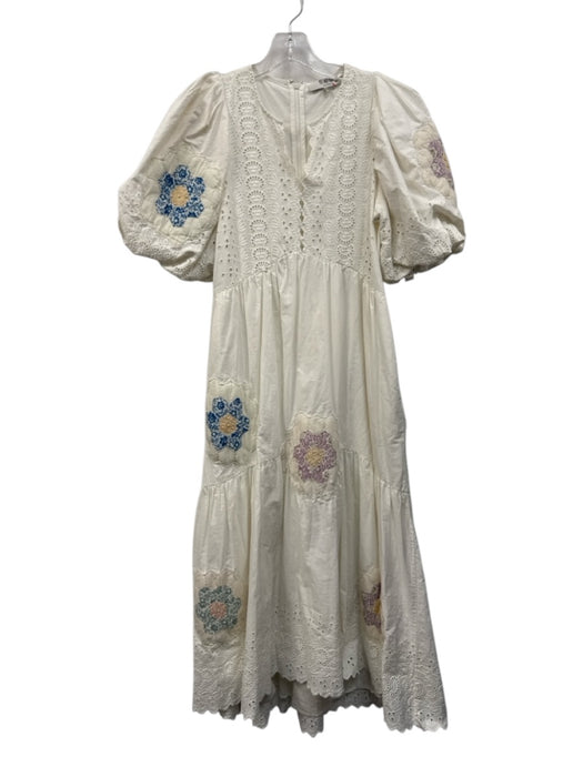 Sea New York Size XS White, Purple & Blue Cotton Short Puff Sleeve Maxi Dress White, Purple & Blue / XS