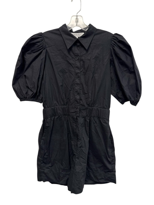 Hunter Bell Size 8 Black Cotton Short Balloon Sleeve Zip & Button Collar Romper Black / 8