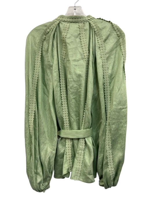 Acler Size 6 Sage green Linen Blend Long Balloon Sleeve Trim Detail Belt Inc Top Sage green / 6