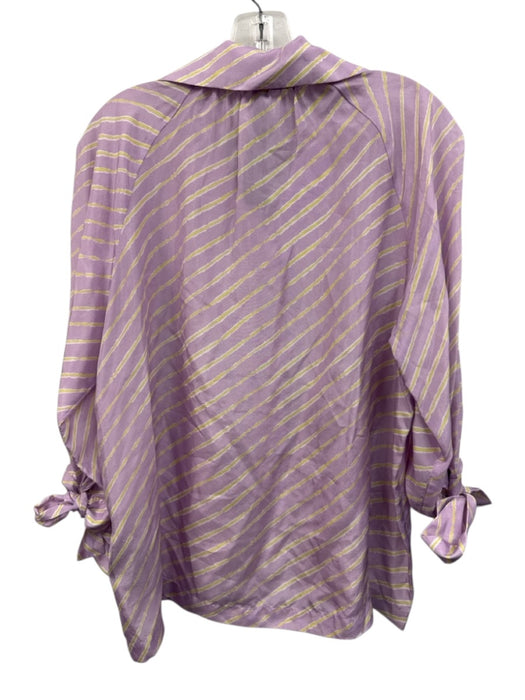 Raquel Allegra Size 1 Purple, Yellow & white Silk 3/4 Sleeve Diagnal Lines Top Purple, Yellow & white / 1