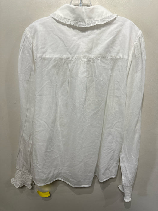 ME + EM Size 12 White Coated Long Sleeve Button Front Sheer Collar Top
