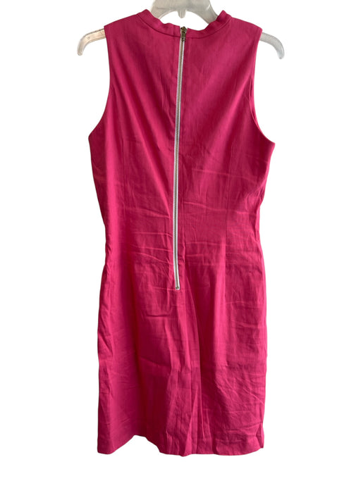 Sara Campbell Size 10 Pink Linen Blend Knee Length Back Zip high neck Dress Pink / 10