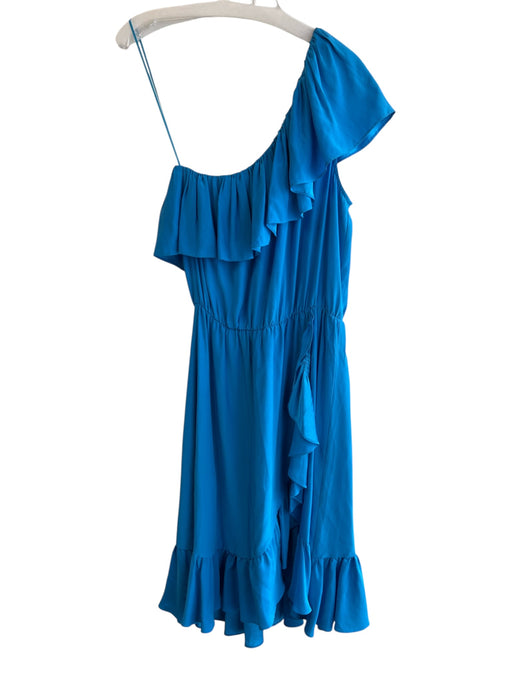 Parker Size S Blue 100% Silk One Shoulder Ruffle Midi Dress Blue / S