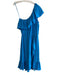 Parker Size S Blue 100% Silk One Shoulder Ruffle Midi Dress Blue / S