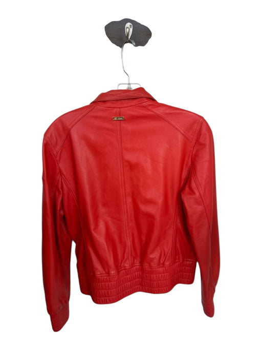 St. John Size S Tomato Red Leather Long Sleeve Elastic Waist Full Zip Jacket Tomato Red / S