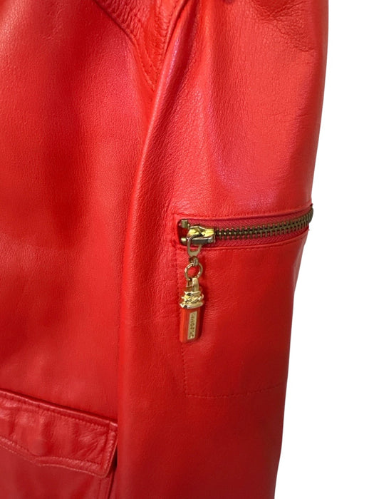 St. John Size S Tomato Red Leather Long Sleeve Elastic Waist Full Zip Jacket Tomato Red / S