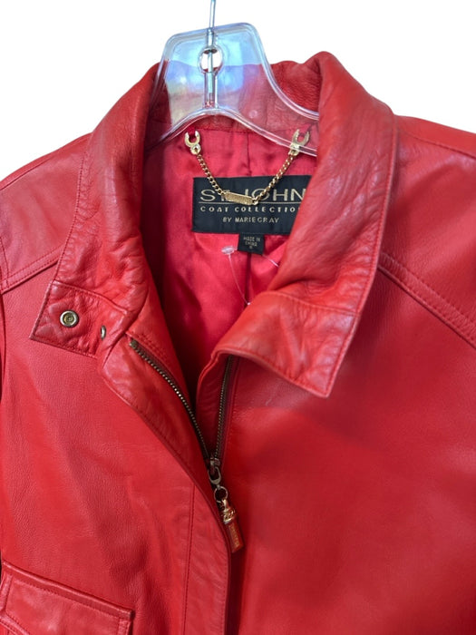 St. John Size S Tomato Red Leather Long Sleeve Elastic Waist Full Zip Jacket Tomato Red / S