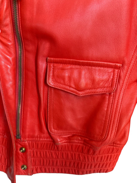 St. John Size S Tomato Red Leather Long Sleeve Elastic Waist Full Zip Jacket Tomato Red / S