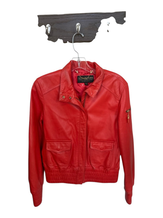 St. John Size S Tomato Red Leather Long Sleeve Elastic Waist Full Zip Jacket Tomato Red / S