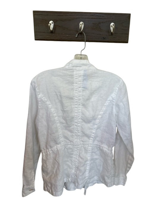 J. McLaughlin Size S White Linen Long Sleeve Button Down Front Pockets Jacket White / S