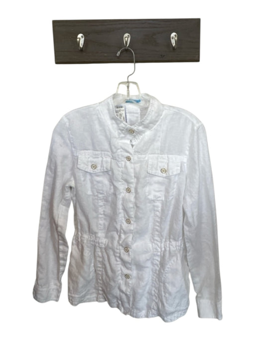 J. McLaughlin Size S White Linen Long Sleeve Button Down Front Pockets Jacket White / S