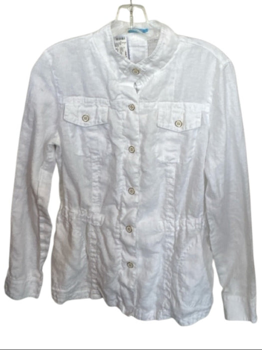 J. McLaughlin Size S White Linen Long Sleeve Button Down Front Pockets Jacket White / S