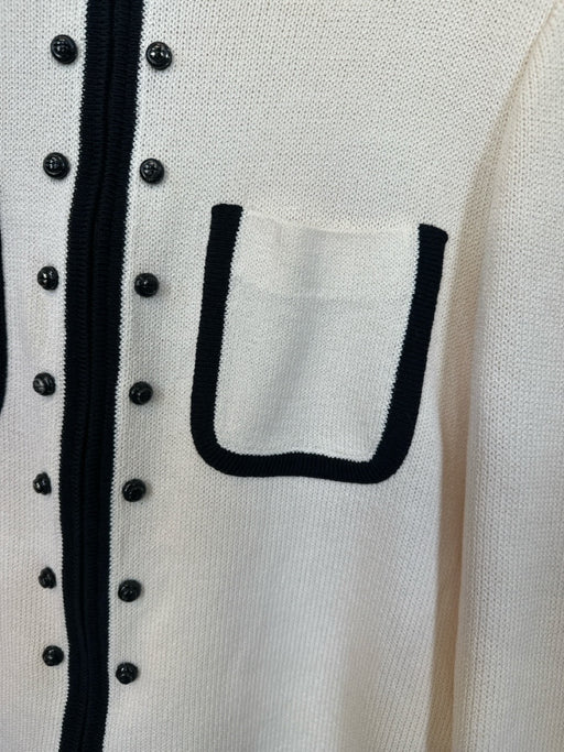 St. John Collection Size 6 Cream & Black Wool Blend Knit Full ZIp Jacket Cream & Black / 6
