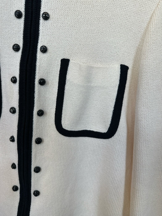 St. John Collection Size 6 Cream & Black Wool Blend Knit Full ZIp Jacket Cream & Black / 6