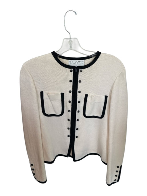 St. John Collection Size 6 Cream & Black Wool Blend Knit Full ZIp Jacket Cream & Black / 6