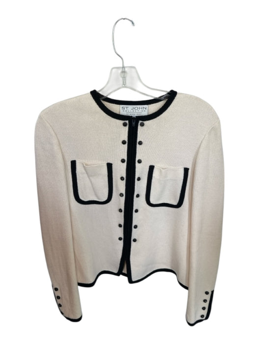 St. John Collection Size 6 Cream & Black Wool Blend Knit Full ZIp Jacket Cream & Black / 6