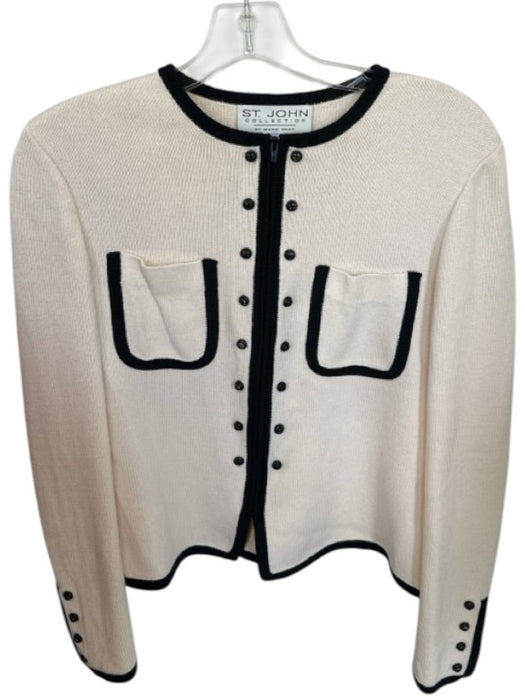 St. John Collection Size 6 Cream & Black Wool Blend Knit Full ZIp Jacket Cream & Black / 6