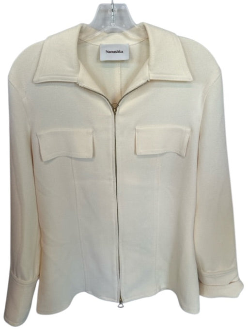 Nanushka Size M Cream Acetate Blend Long Sleeve Full ZIp Gold Hardware Jacket Cream / M
