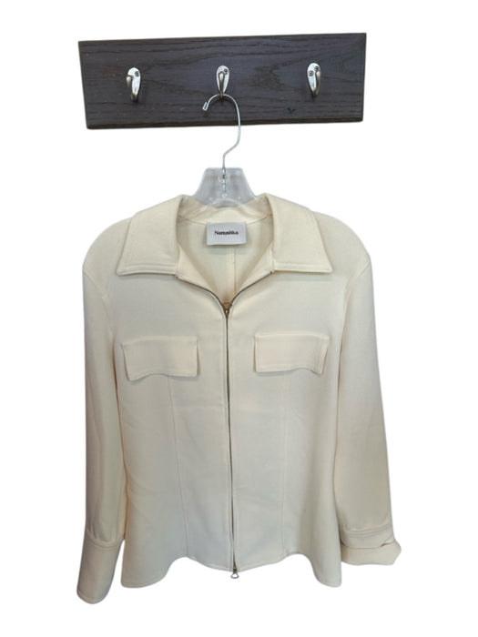 Nanushka Size M Cream Acetate Blend Long Sleeve Full ZIp Gold Hardware Jacket Cream / M