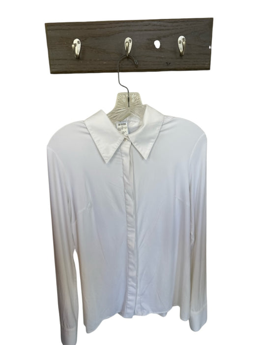 Luxeire Size M White Recycled Polyester Long Sleeve Collar Button Down Top White / M