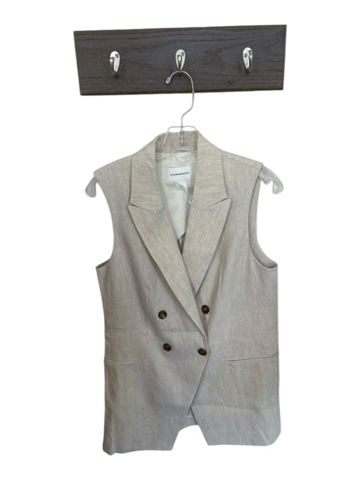 Club Monaco Size M Oatmeal Linen Blend Sleeveless Double Breast Long Jacket Oatmeal / M