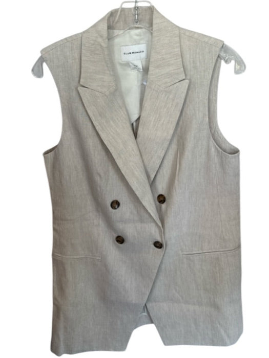 Club Monaco Size M Oatmeal Linen Blend Sleeveless Double Breast Long Jacket Oatmeal / M