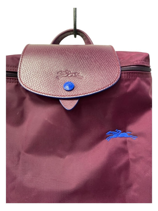 Longchamp Wine Nylon & Leather Snap Closure Logo Adjustable straps Backpack Wine