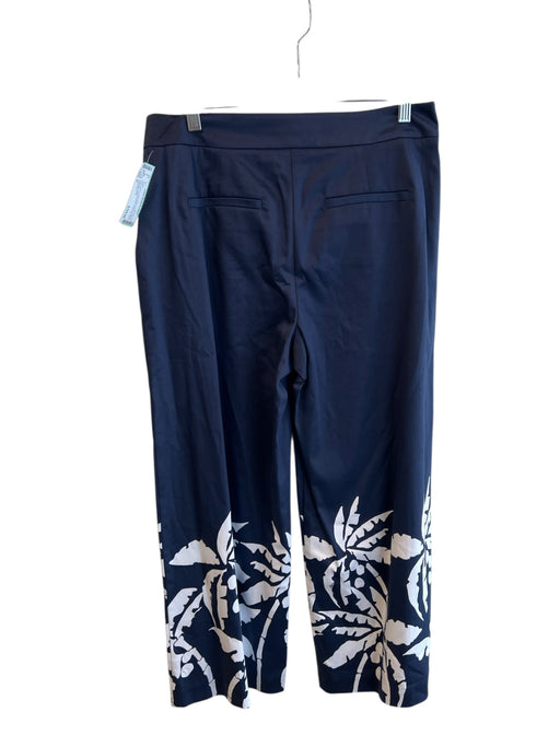 Trina Turk Size 6 Navy Cotton Blend Chino Tropical Leaf Print Wide Leg Pants Navy / 6