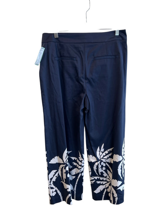Trina Turk Size 6 Navy Cotton Blend Chino Tropical Leaf Print Wide Leg Pants Navy / 6