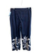Trina Turk Size 6 Navy Cotton Blend Chino Tropical Leaf Print Wide Leg Pants Navy / 6