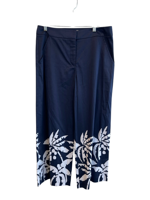 Trina Turk Size 6 Navy Cotton Blend Chino Tropical Leaf Print Wide Leg Pants Navy / 6