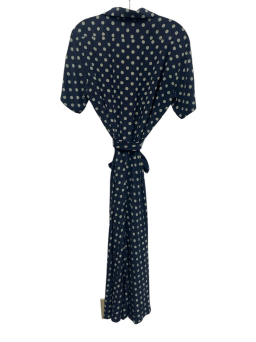 Ralph Lauren Size 6 Blue & Cream Silk Long Sleeve Button Up & Collar Midi Dress Blue & Cream / 6