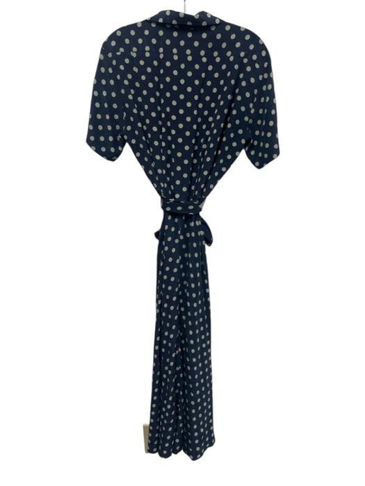 Ralph Lauren Size 6 Blue & Cream Silk Long Sleeve Button Up & Collar Midi Dress Blue & Cream / 6