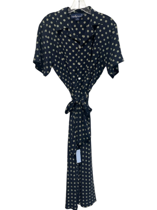 Ralph Lauren Size 6 Blue & Cream Silk Long Sleeve Button Up & Collar Midi Dress Blue & Cream / 6