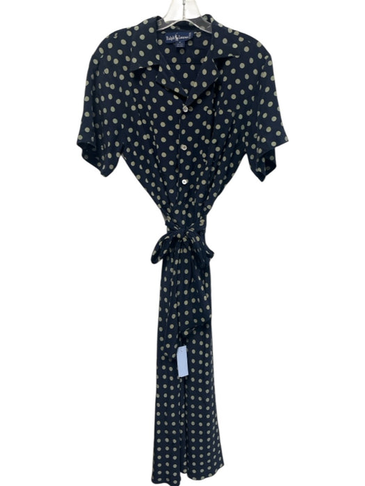 Ralph Lauren Size 6 Blue & Cream Silk Long Sleeve Button Up & Collar Midi Dress Blue & Cream / 6