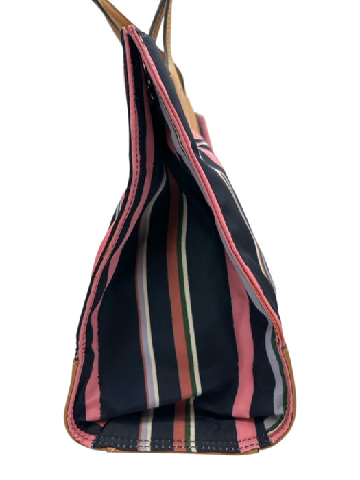 Tory Burch Navy, Pink & Tan Leather Tote Striped Logo shoulder bag Bag Navy, Pink & Tan