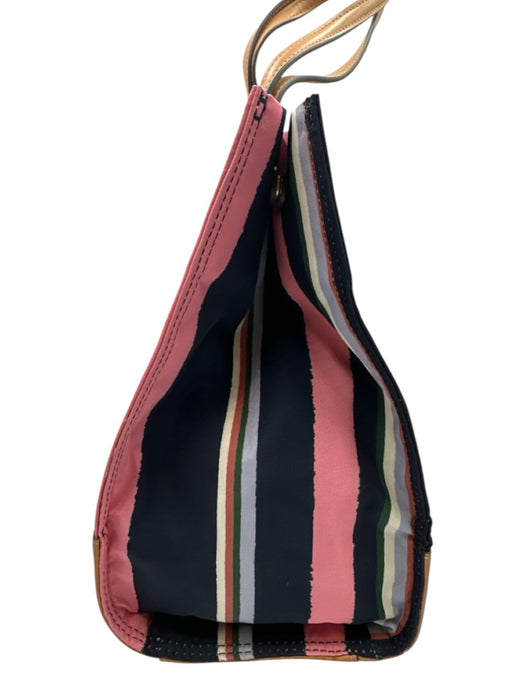 Tory Burch Navy, Pink & Tan Leather Tote Striped Logo shoulder bag Bag Navy, Pink & Tan