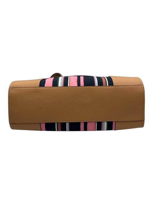 Tory Burch Navy, Pink & Tan Leather Tote Striped Logo shoulder bag Bag Navy, Pink & Tan