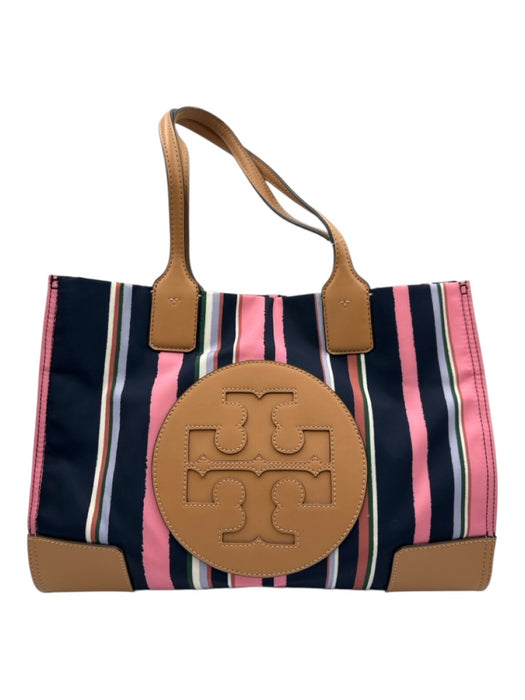 Tory Burch Navy, Pink & Tan Leather Tote Striped Logo shoulder bag Bag Navy, Pink & Tan