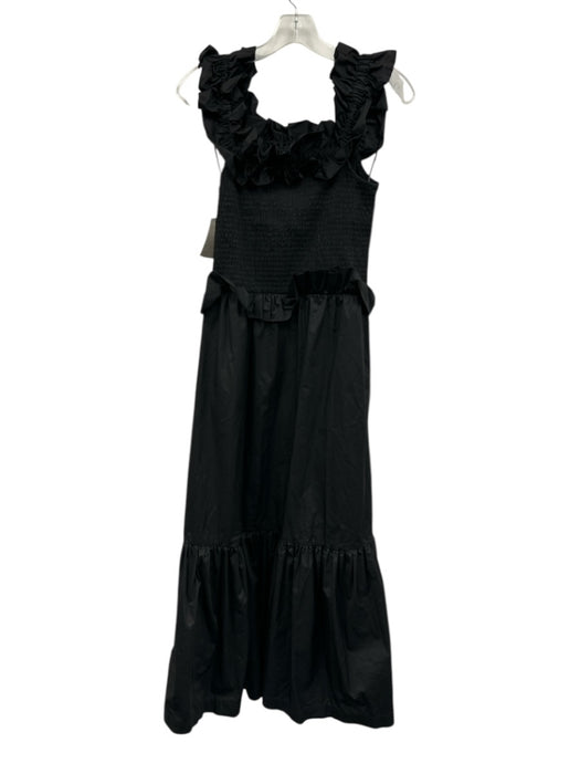 Caroline Constas Size M Black Cotton & Polyamide Ruffle Straps Tiered Maxi Dress Black / M
