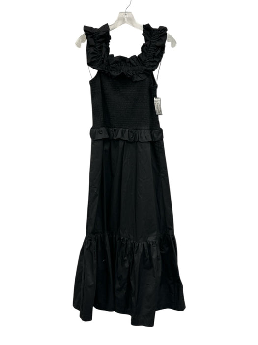 Caroline Constas Size M Black Cotton & Polyamide Ruffle Straps Tiered Maxi Dress Black / M