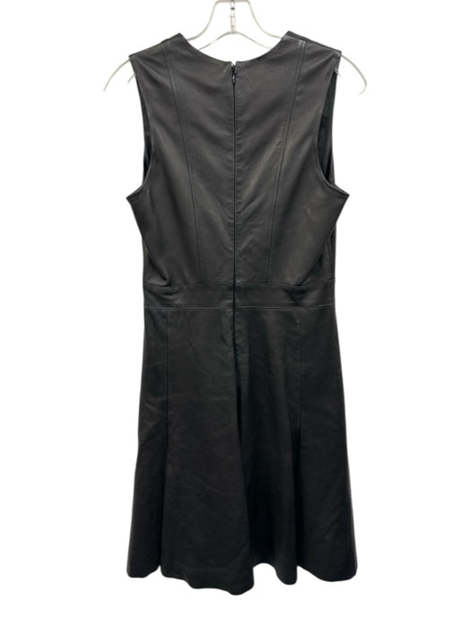 Iris & Ink Size Est S Black Leather Sleeveless V Neck Seam Detail Midi Dress Black / Est S